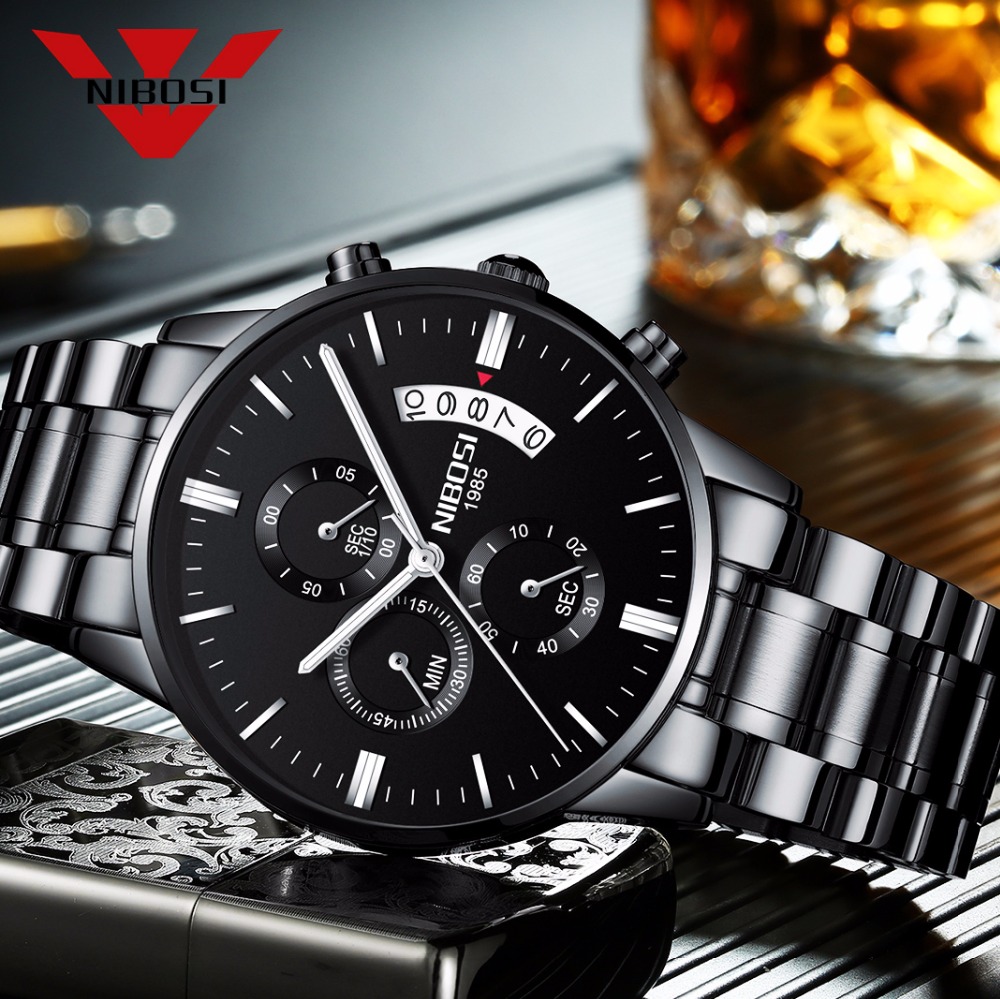 Luxury Watch Top 10 - NIBOSI Orologio al quarzo nero in