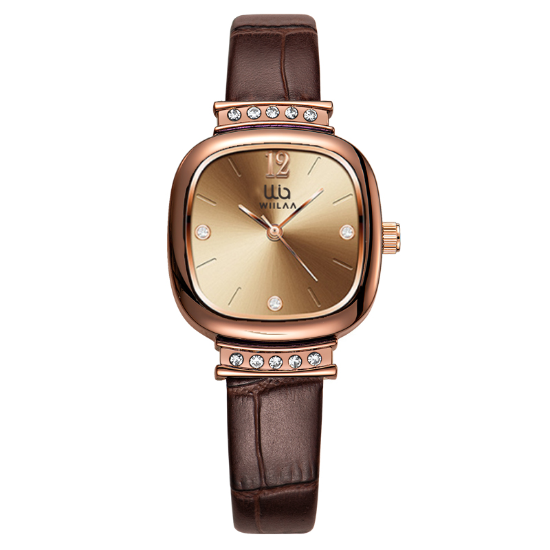 Luxury Watch With Leather Strap - Orologio Quadrato da Donna in Oro