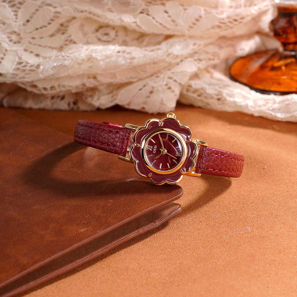 Luxury Watch With Leather Strap - GEDI Orologio floreale retrò di fascia
